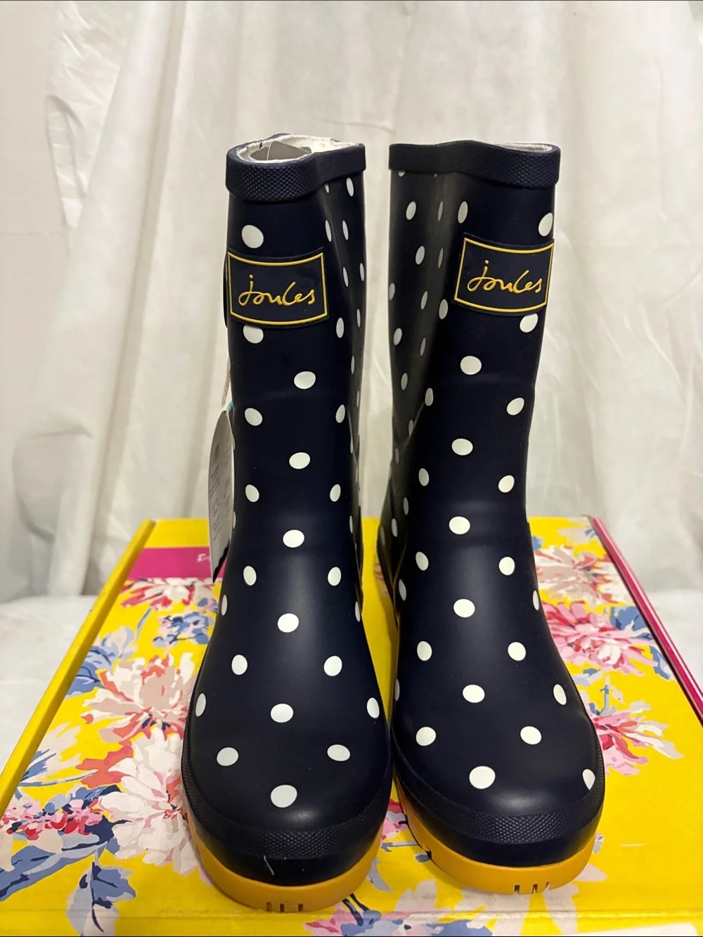 Joules Navy Polka Dot Rain Boots size US 5 NWT